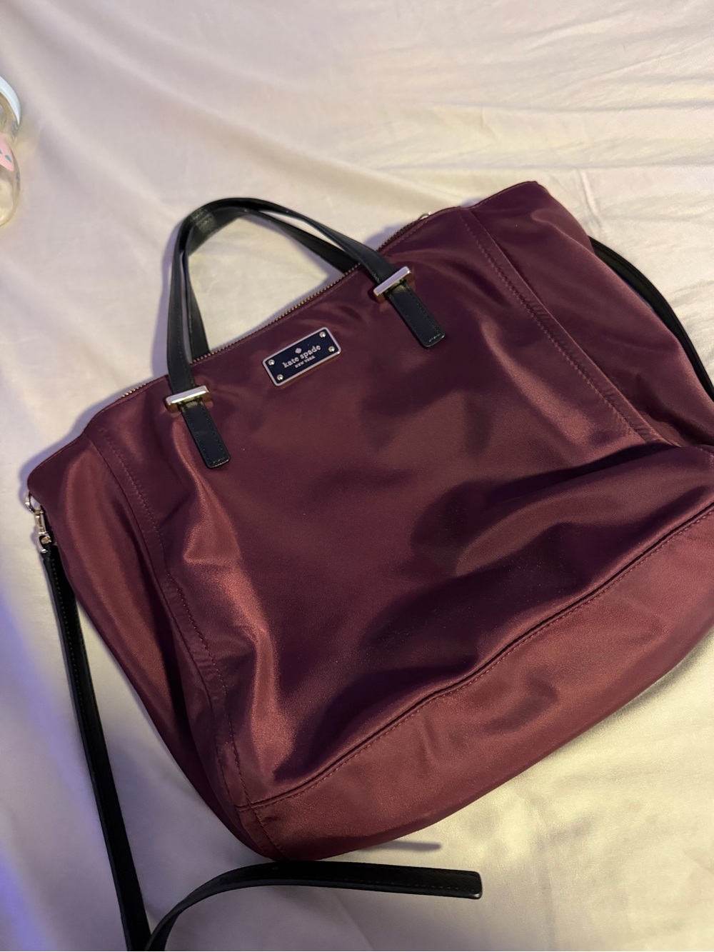 kate spade Maroon Nylon Shoulder Bag with Black Handles